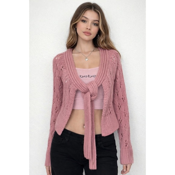 bebe Sweaters - Y2K Bebe Fairy Pink tie-front cardigan ballet core coquette shrug Jrs Med